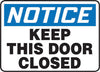 Accuform Signs MABR823VS  7'' X 10'' Black, Blue And White 4 mils Adhesive Vinyl Admittance And Exit Sign ''NOTICE KEEP THIS DOOR CLOSED'' (1/EA)