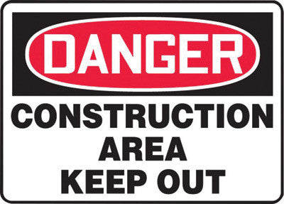 Accuform Signs MADM014VP  10'' X 14'' Black, Red And White 0.055'' Plastic Admittance And Exit Sign ''DANGER CONSTRUCTION AREA KEEP OUT'' With 3/16'' Mounting Hole And Round Corner (1/EA)