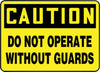 Accuform Signs MEQC721VA  10'' X 14'' Black And Yellow 0.040'' Aluminum Equipment Sign ''CAUTION DO NOT OPERATE WITHOUT GUARDS'' With Round Corner (1/EA)