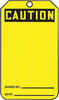 Accuform Signs MGT200LTP  5 3/4'' X 3 1/4'' Black And Yellow HS-Laminate Accident Prevention Blank Tag ''CAUTION'' With Pull-Proof Metal Grommeted 3/8'' Reinforced Hole And OSHA Header (25 Per Pack) (1 Pack)