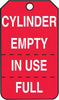 Accuform Signs MGT206PTP  5 3/4'' X 3 1/4'' White And Red 15 mil RP-Plastic English, Perforated Cylinder Status Tag ''CYLINDER EMPTY IN USE/FULL'' With Metal Grommeted 3/8'' Reinforced Hole (25 Per Pack) (1 Pack)