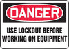 Accuform Signs MLKT021VP  7'' X 10'' Black, Red And White 0.055'' Plastic Lockout/Tagout Sign ''DANGER USE LOCKOUT BEFORE WORKING ON EQUIPMENT'' With 3/16'' Mounting Hole And Round Corner (1/EA)