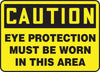 Accuform Signs MPPA606VP  10'' X 14'' Black And Yellow 0.055'' Plastic PPE Sign ''CAUTION EYE PROTECTION MUST BE WORN IN THIS AREA'' With 3/16'' Mounting Hole And Round Corner (1/EA)