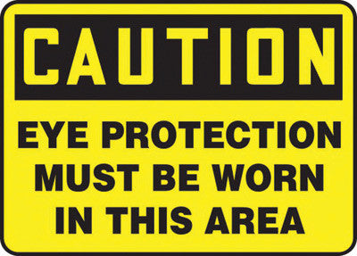 Accuform Signs MPPA605VP  7'' X 10'' Black And Yellow 0.055'' Plastic PPE Sign ''CAUTION EYE PROTECTION MUST BE WORN IN THIS AREA'' With 3/16'' Mounting Hole And Round Corner (1/EA)