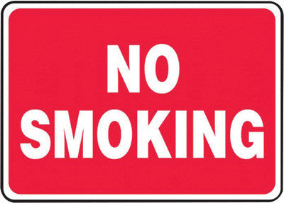 Accuform Signs MSMK423VP  7'' X 10'' White And Red 0.055'' Plastic Smoking Control Sign ''NO SMOKING'' With 3/16'' Mounting Hole And Round Corner (1/EA)