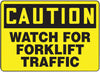 Accuform Signs MVHR631VS  7'' X 10'' Black And Yellow 4 mils Adhesive Vinyl Industrial Traffic Sign ''CAUTION WATCH FOR FORKLIFT TRAFFIC'' (1/EA)