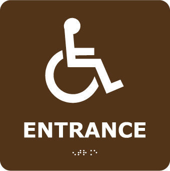 NMC ADA17WBR-ADA, BRAILLE, ENTRANCE (W/HANDICAP SYMBOL), BRN, 8X8 (1 EACH)