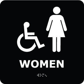 NMC ADA5WBK-ADA, BRAILLE, WOMEN (W/HANDICAP SYMBOL), BLK, 8X8 (1 EACH)