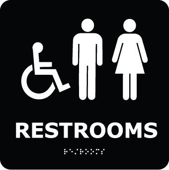 NMC ADA9WBK-ADA, BRAILLE, RESTROOMS (W/HANDICAP SYMBOL), BLK, 8X8 (1 EACH)