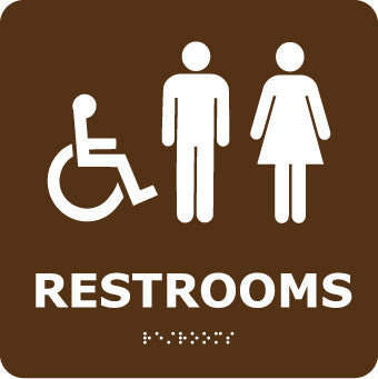 NMC ADA9WBR-ADA, BRAILLE, RESTROOMS (W/HANDICAP SYMBOL), BRN, 8X8 (1 EACH)