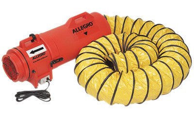 Allegro 9533-15 32 1/8" X 11" X 14 3/4" 831 cfm 1/3 hp 115 VAC 60 Hz Plastic Compaxial Blower With Canister And 8" X 15' Duct  (1/EA)