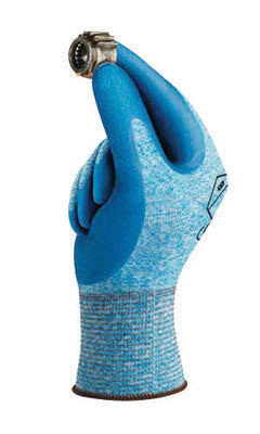 Ansell 11-920-10 Size 10 HyFlex 15 Gauge Medium Duty Cut And Abrasion Resistant Blue Nitrile Palm Coated Work Gloves With Blue Heather Nylon Liner, Knit Wrist And Grip Technology (1 Pair)