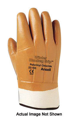Ansell 205309 Size 10 Fluorescent Orange Winter Monkey Grip Jersey Lined Cold Weather Gloves With Wing Thumb, Knit Wrist, Vinyl Fully Coated And Foam Insulation  (1/PR)
