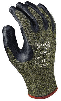 SHOWA Best Glove 250-07 Size 7 Aegis KVS4 13 Gauge Cut Resistant Black Nitrile Dipped Palm Coated Work Gloves With Yellow Seamless Stainless Steel And Polyester Reinforced Aramid Knit Liner And Elastic Knit Wrist  (1/PR)
