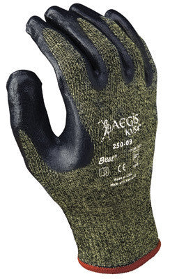 SHOWA Best Glove 250-09 Size 9 Aegis KVS4 13 Gauge Cut Resistant Black Nitrile Dipped Palm Coated Work Gloves With Yellow Seamless Stainless Steel And Polyester Reinforced Aramid Knit Liner And Elastic Knit Wrist  (1/PR)
