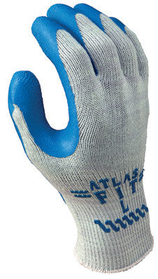 SHOWA 300L-09 Best Glove Size 9 Atlas Fit 300 10 Gauge Light Weight Abrasion Resistant Blue Natural Rubber Palm Coated Work Gloves With Light Gray Cotton And Polyester Liner And Elastic Knit Wrist (1 Pair)