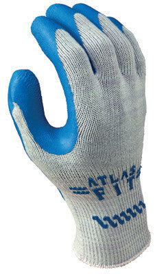SHOWA Best Glove 300M-08 Size 8 Atlas Fit 300 10 Gauge Light Weight Abrasion Resistant Blue Natural Rubber Palm Coated Work Gloves With Light Gray Cotton And Polyester Liner And Elastic Knit Wrist  (1/PR)