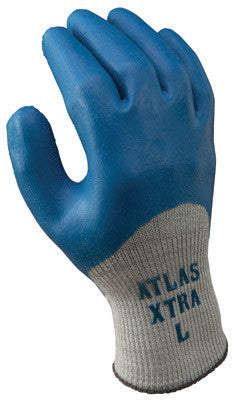SHOWA Best Glove 305L-09 Size 9 Atlas XTRA 305 10 Gauge Light Weight General Purpose Abrasion Resistant Blue Natural Latex Palm And Knuckle Coated Work Gloves With Light Gray Seamless Cotton And Polyester Knit Liner And Elastic Knit Wrist  (1/PR)
