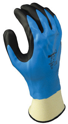 SHOWA Best Glove 377L-08 Size 8 Foam Grip 377 13 Gauge Oil And Chemical Resistant Black And Blue Nitrile Foam Fully Dipped Palm Coated Work Gloves With White Polyester And Nylon Liner And Elastic Knit Wrist  (1/PR)