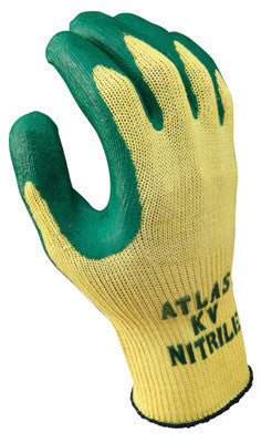 SHOWA Best Glove KV350S-07 Size 7 Atlas 10 Gauge Cut Resistant Green Nitrile Dipped Palm Coated Work Gloves With Yellow Seamless Kevlar Knit Liner  (1/PR)