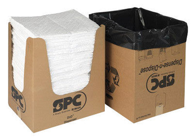 Brady OP150DND 15'' X 19'' SPC Oil Plus White 3-Ply Meltblown Polypropylene Dimpled Perforated Sorbent Pad With Dispense-n-Dispose System (1 Case)