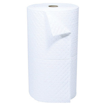 Brady SXT30DP 30'' X 150' SPC SXT Top Layer Blue And Bottom Layer White 3-Ply Meltblown Polypropylene Perforated Double Sided Heavy Weight Sorbent Roll, Covers Wide Area Perforated Every 15'' And Up The Center (1 Roll)
