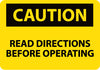 NMC C594PB-CAUTION, READ DIRECTIONS BEFORE OPERATING, 10X14, PS VINYL (1 EACH)