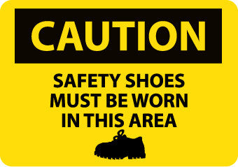 NMC C603AB-CAUTION, SAFETY SHOES MUST BE WORN IN THIS AREA, GRAPHIC, 10X14, .040 ALUM (1 EACH)