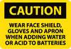 NMC C648PB-CAUTION, WEAR FACE SHIELD GLOVES AND APRON WHEN ADDING WATER OR ACID TO BATTERIES, 10X14, PS VINYL (1 EACH)