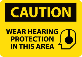 NMC C651RB-CAUTION, WEAR HEARING PROTECTION IN THIS AREA, GRAPHIC, 10X14, RIGID PLASTIC (1 EACH)