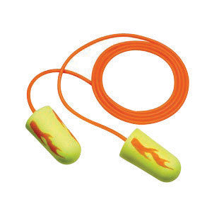 3M 311-1257 Single Use E-A-Rsoft Yellow Neons Blasts Tapered Polyurethane Foam Corded Earplugs With Vinyl Cord (1 Pair Per Poly Bag, 100 Pair Per Box)  (100/PR)