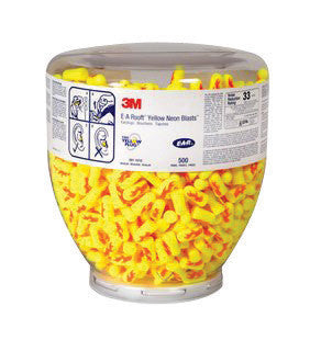 3M 391-1010 Single Use E-A-Rsoft Yellow Neons Blasts Tapered Polyurethane Foam Uncorded Earplugs (500 Pair Per One Touch Refill Bottle)  (500/PR)