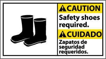 NMC CBA11R-CAUTION, SAFETY SHOES REQUIRED (BILINGUAL W/GRAPHIC), 10X18, RIGID PLASTIC (1 EACH)
