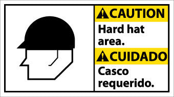 NMC CBA1R-CAUTION, HARD HAT AREA (BILINGUAL W/GRAPHIC), 10X18, RIGID PLASTIC (1 EACH)