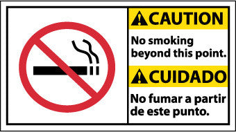 NMC CBA3R-CAUTION, NO SMOKING BEYOND THIS POINT (BILINGUAL W/GRAPHIC), 10X18, RIGID PLASTIC (1 EACH)