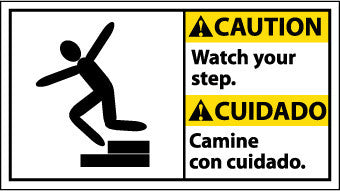 NMC CBA6R-CAUTION, WATCH YOUR STEP (BILINGUAL W/GRAPHIC), 10X18, RIGID PLASTIC (1 EACH)
