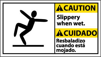 NMC CBA7R-CAUTION, SLIPPERY WHEN WET (BILINGUAL W/GRAPHIC), 10X18, RIGID PLASTIC (1 EACH)