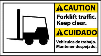 NMC CBA8P-CAUTION, FORKLIFT TRAFFIC KEEP.. (BILINGUAL W/GRAPHIC), 10X18, PS VINYL (1 EACH)