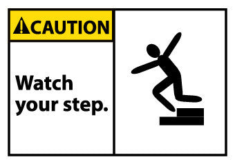 NMC CGA12AP-CAUTION, WATCH YOUR STEP (GRAPHIC), 3X5, PS VINYL (PAK OF 5)