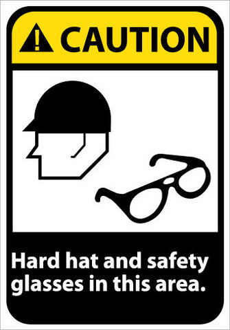 NMC CGA27RB-CAUTION, HARD HAT AND SAFETY GLASSES IN THIS AREA, 14X10, RIGID PLASTIC (1 EACH)