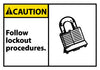 NMC CGA4AP-CAUTION, FOLLOW LOCKOUT PROCEDURES (GRAPHIC), 3X5, PS VINYL (PAK OF 5)