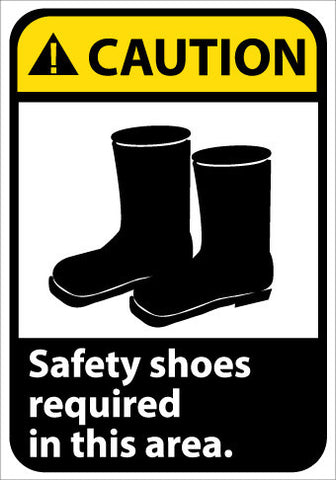 NMC CGA9RB-CAUTION, SAFETY SHOES REQUIRED IN THIS AREA (W/GRAPHIC), 14X10, RIGID PLASTIC (1 EACH)
