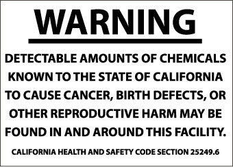 NMC CP11RB-CALIFORNIA PROP 65, WARNING DETECTABLE AMOUNTS OF., 10X14, RIGID PLASTIC (1 EACH)