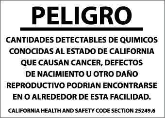 NMC CP12RB-CALIFORNIA PROP 65, PELIGRO CANTIDADES DETECTAB. . ., 10X14, RIGID PLASTIC (1 EACH)