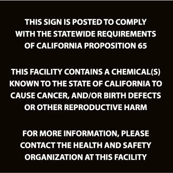 NMC CP13R-CALIFORNIA PROP 65, THIS FACILITY CONTAINS A CHEMICAL. . ., 10X10, RIGID PLASTIC (1 EACH)