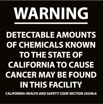 NMC CP14R-CALIFORNIA PROP 65, WARNING DETECTABLE AMOUNTS OF CHEMICALS. . ., 10X10, RIGID PLASTIC (1 EACH)