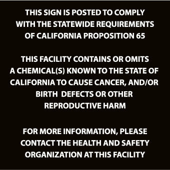 NMC CP15R-THIS SIGN IS POSTED TO COMPLY WITH THE STATEWIDE REQUIREMENTS OF CLAIFORNIA PROPOSITION 65, 10X10, RIGID PLASTIC (1 EACH)