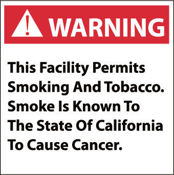 NMC CP5R-CALIFORNIA PROP 65, THIS FACILITY PERMITS SMOKING. . ., 10X10, RIGID PLASTIC (1 EACH)