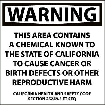 NMC CP9R-CALIFORNIA PROP 65, WARNING THIS AREA CONTAINS CHEMICALS. . ., 10X10, RIGID PLASTIC (1 EACH)