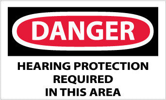 NMC D116AP-DANGER, HEARING PROTECTION REQUIRED IN THIS AREA, 3X5, PS VINYL (PAK OF 5)